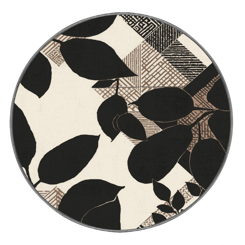Tapis lavable à la machine à motif géométrique d'inspiration mondiale Ottwell Ginger, Rond 4 pi