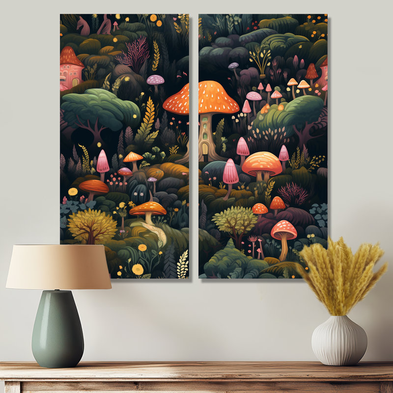 Magical Mushroom Enchanted Forest - Art mural traditionnel, H 20 po x l 24 po, Toile tendue, Ne s’applique pas