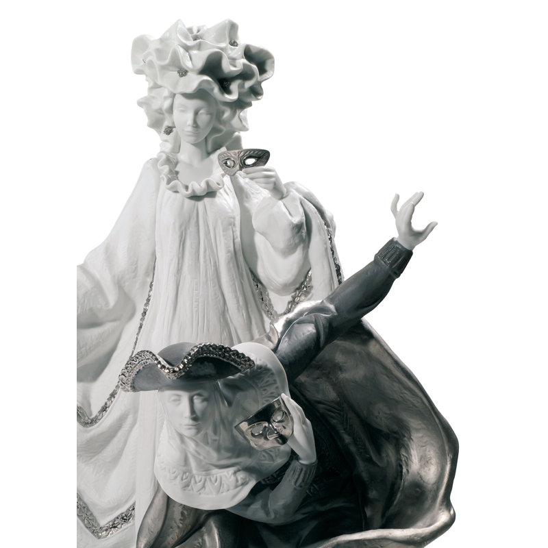 Statue de couple carnaval vénitien, Blanc / noir