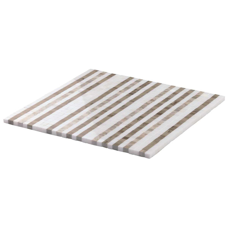 Microsaic Lines Storm Polished Marble Mosaic Tile, Beige