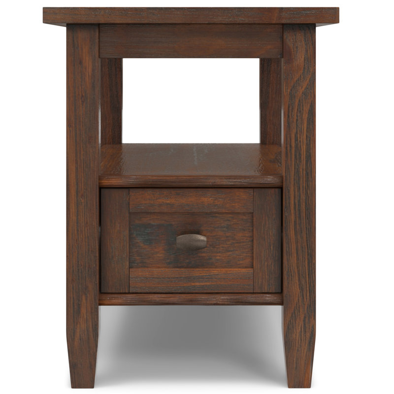Warm Shaker Solid Wood Transitional End Table with Storage Drawer, Distressed Charcoal Brown, 14"