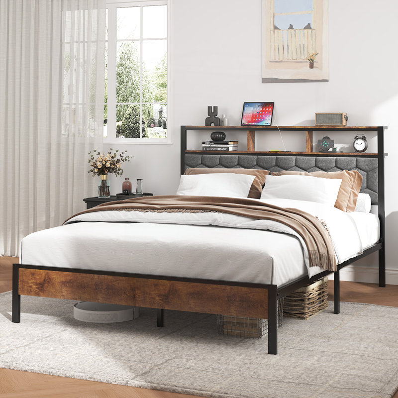 Table de chevet en bois avec cadre souple et 2 clés USB, Grand lit