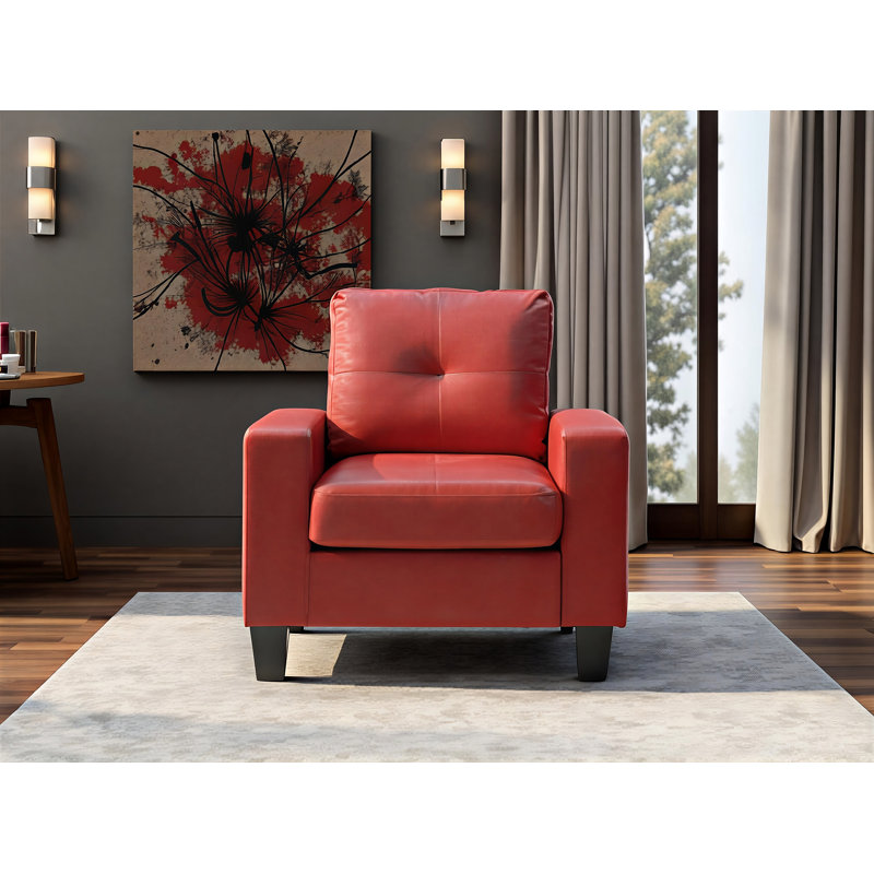Fauteuil club rouge Worthen en similicuir, Similicuir rouge