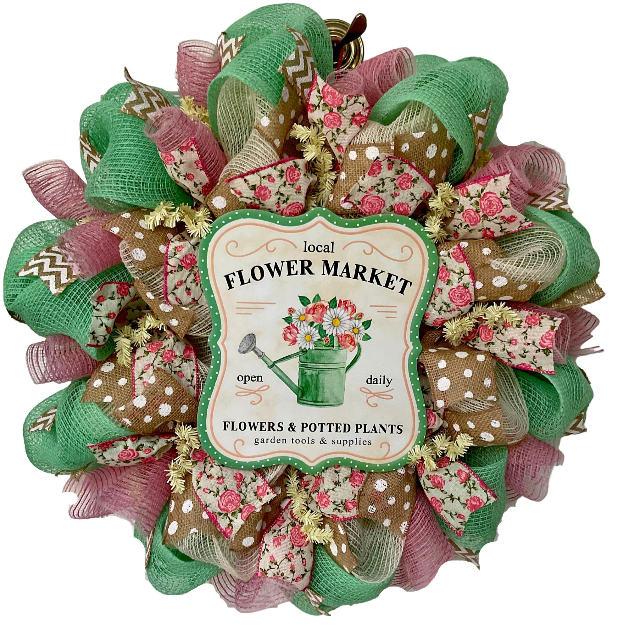 Gracie Oaks Spring Wreath Local Flower Market 24 inch Diameter Indoor/Outdoor Handmade Deco Mesh | Wayfair
