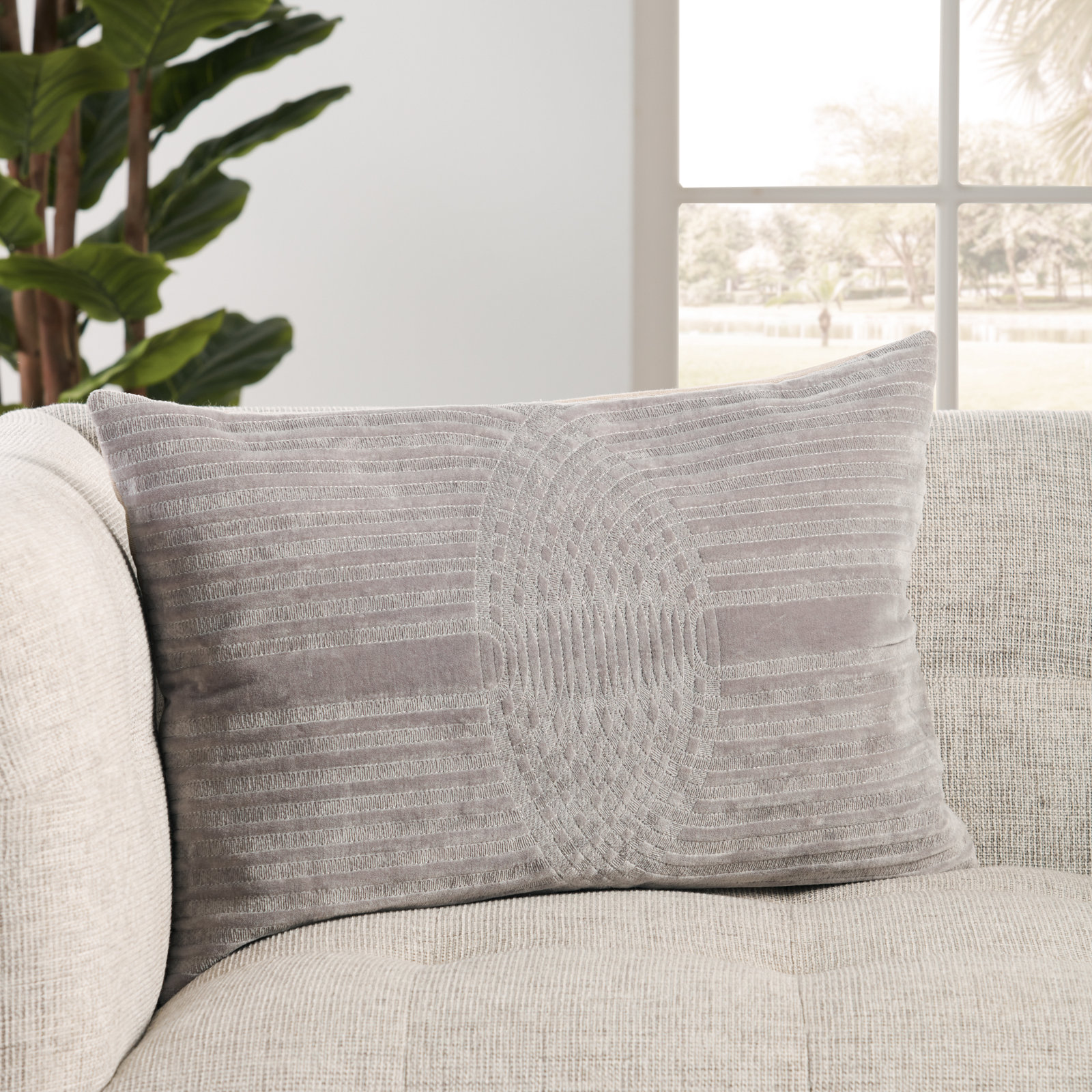 Deco 24" x 16" Throw Pillow, Light Gray, Polyester/Polyfill