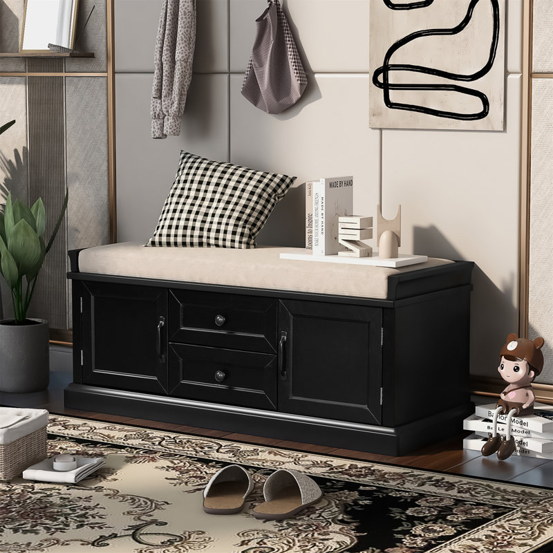 Storage Bench With 2 Drawers And 2 Cabinets, Black