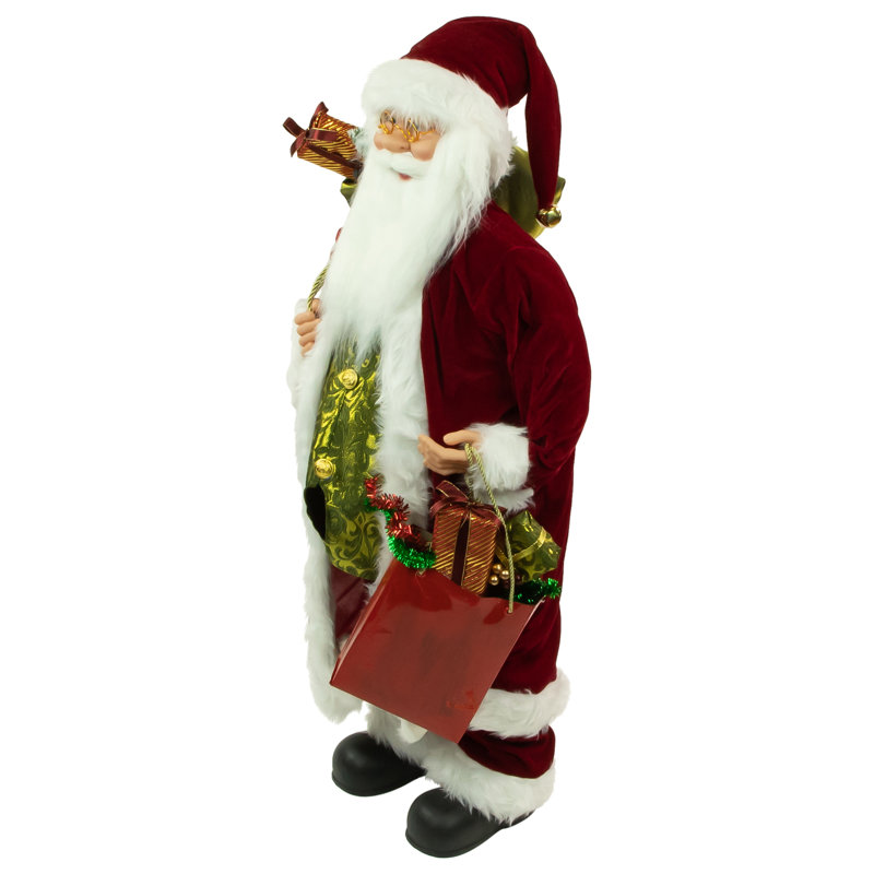 Poinsettia père Noël avec sac-cadeau, H 36 po x l 18,5 po x P 10 po