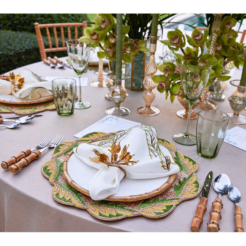 Winding Vines Napkin, White/Green