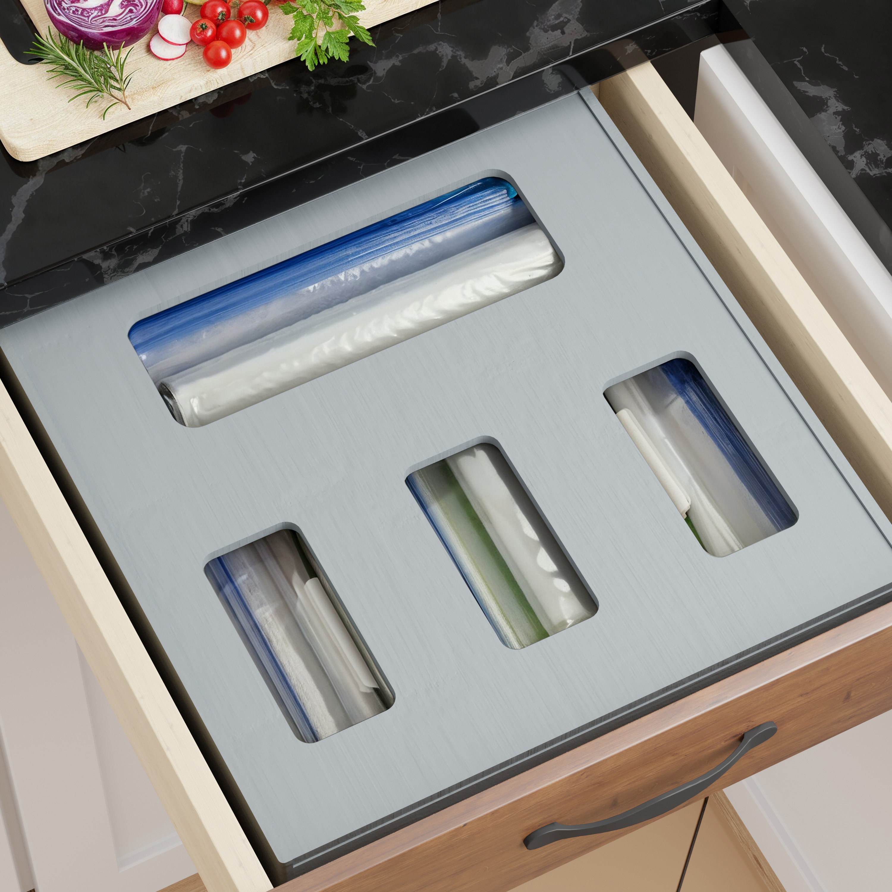 SpaceAid Bamboo Food Storage Bag Drawer Organizer, 4-Slot In-Drawer ...