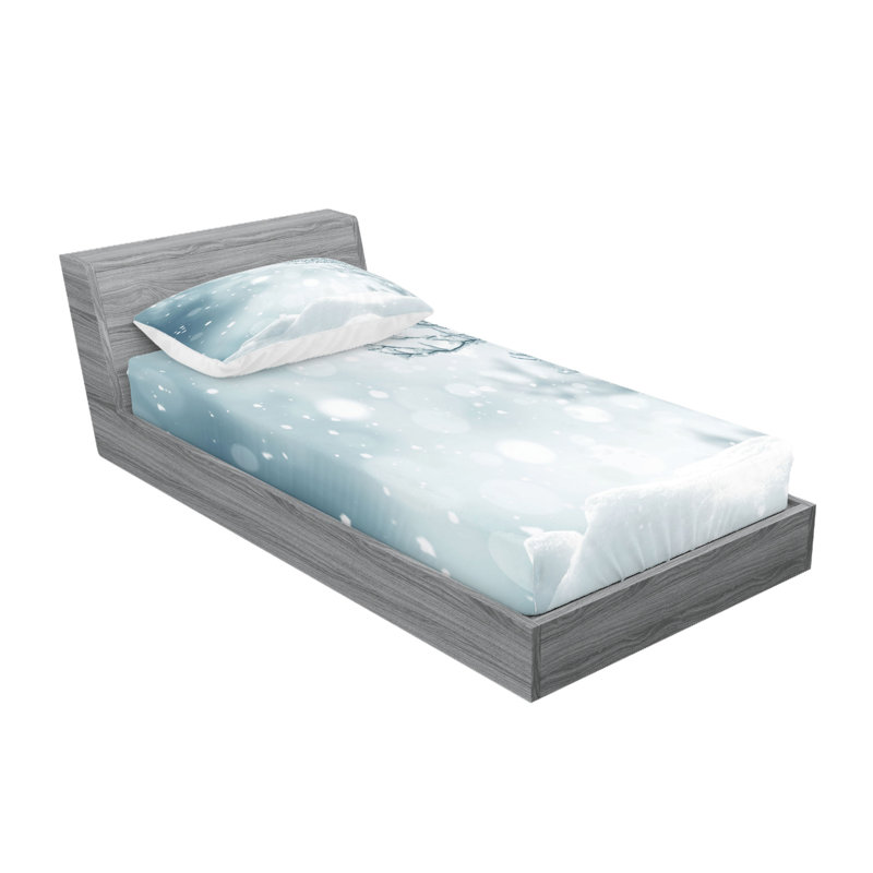 Drap-housse et coussin décoratif Ambesonne Winter bleu ardoise, Ensemble de draps pour lit simple + 3 pièces supp
