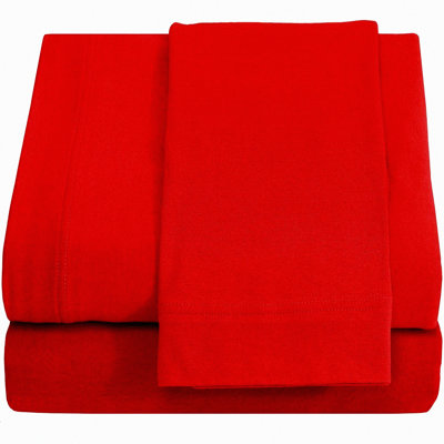 Cotton Comfort Twin XL Sheet Set - Soft Knit Jersey, 3 PC, 100% Cotton, 15" Deep Pocket, Red - Ideal for Dorm Room, Hospital, Split Dual Adjustable Be