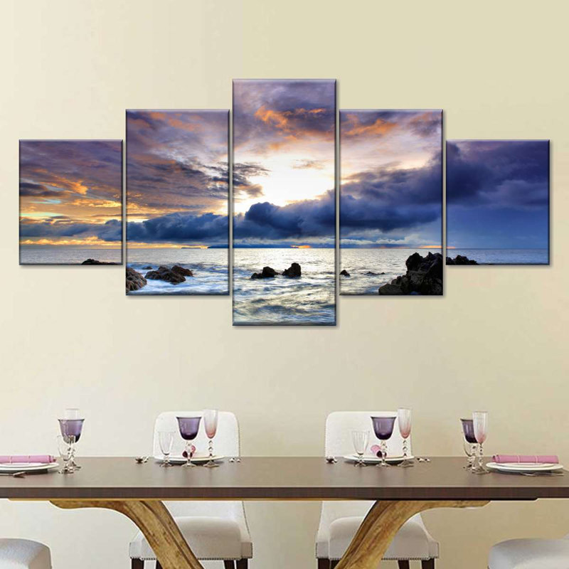 Tempête à Cannon Beach sur toile, ensemble de 5 pièces, H 24 po x l 55 po x P 1,25 po