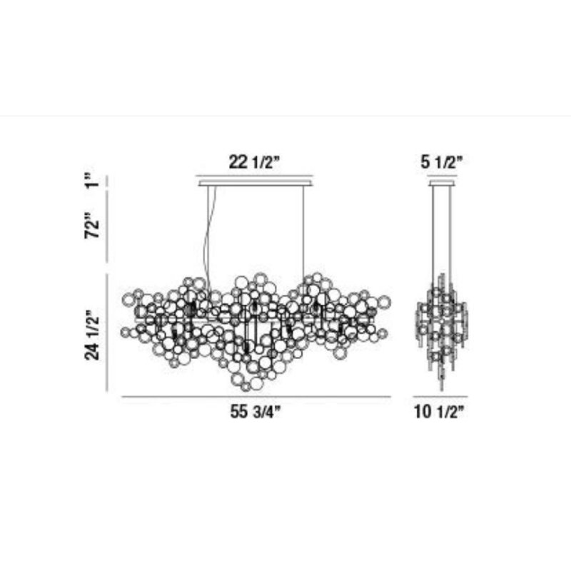 Trento 15 - Light Dimmable Modern Linear Chandelier, Clear , 25" H x 66" W x 11" D, Silver