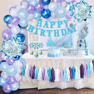 Austok Birthday Party Supplies, Happy Birthday Banner Pull Flag Cake Insert  Balloon Set, Decorations Favors Kit for Girls Boys Kids, Birthday Party