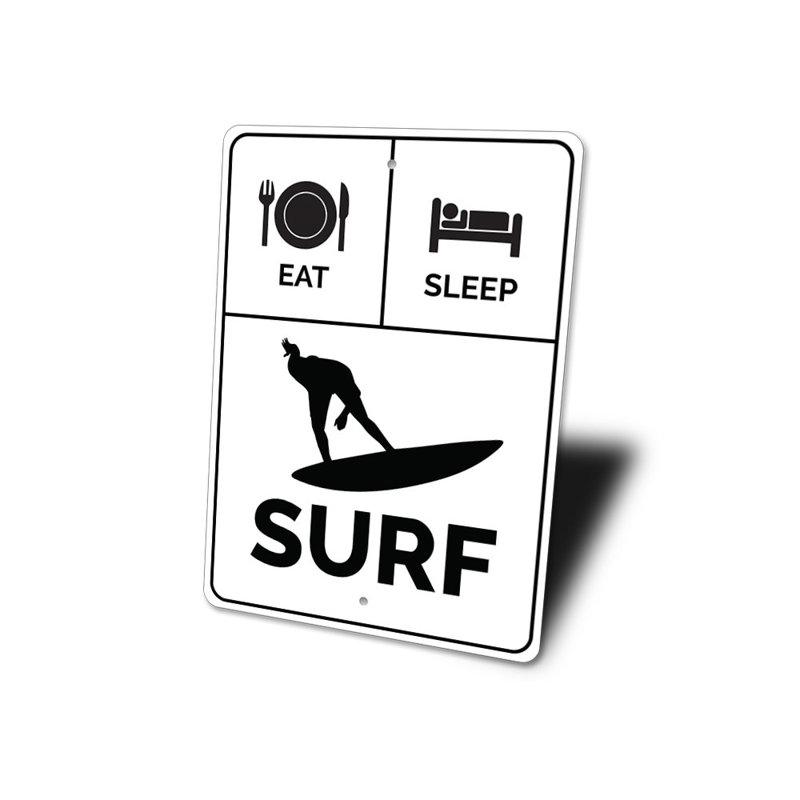 Plaque «Eat Sleep Surf» en aluminium, H 18 po x l 12 po x P 0,06 po
