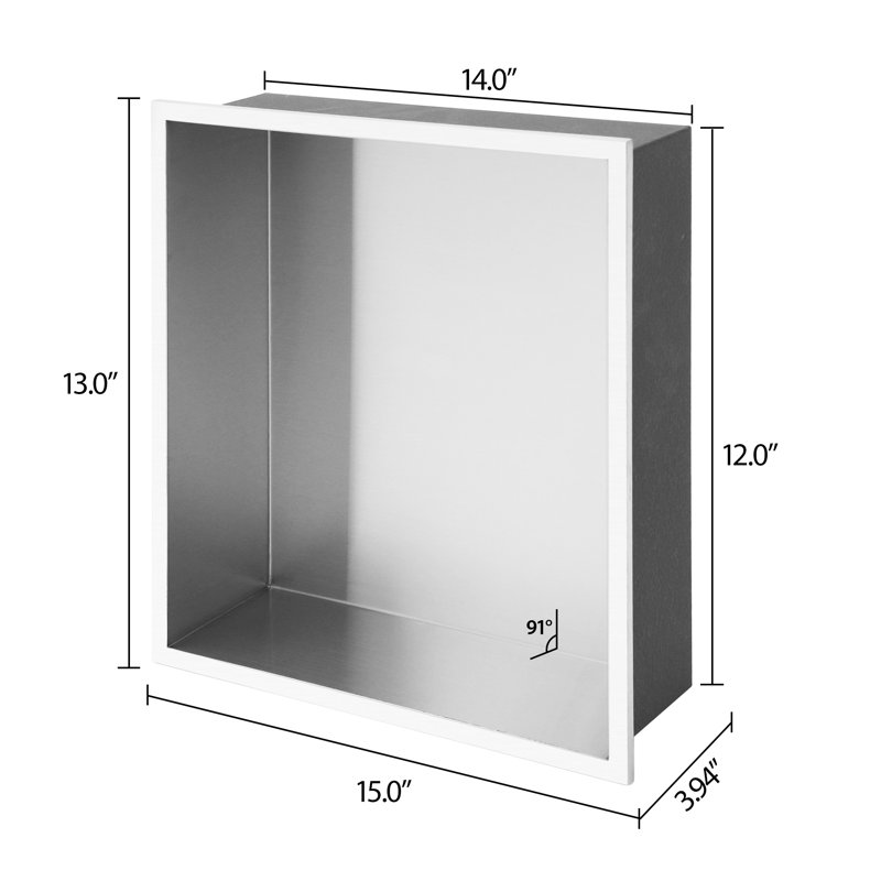 Niche encastrée rectangulaire en acier inoxydable de 14 po x 12 po H 14 po x 12 po, Brossé
