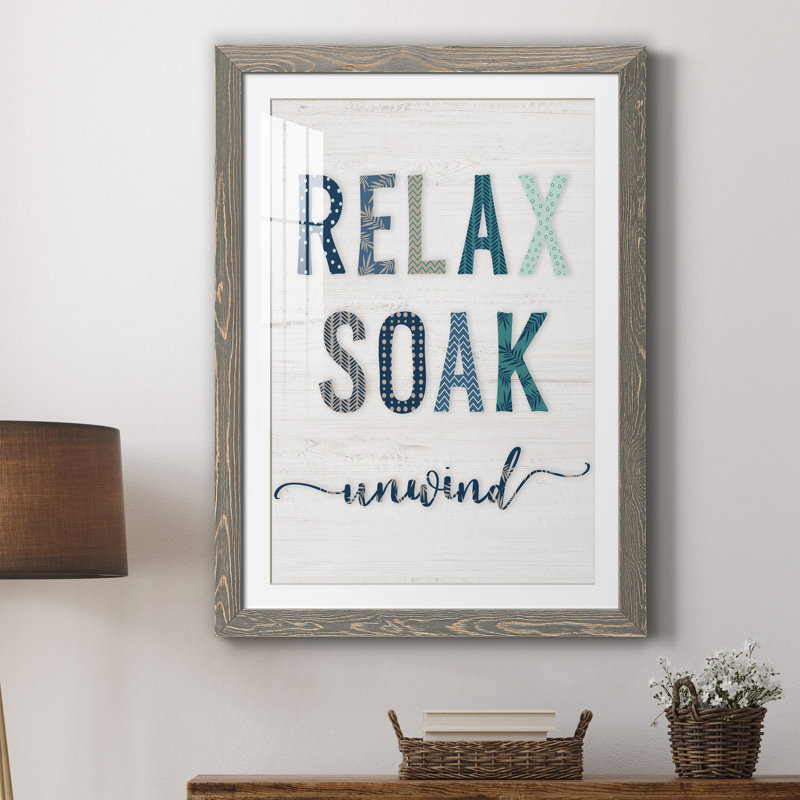 Relax Soak Unwind - Peinture encadrée, Cadre en papier gris, H 37,5 po x l 27,5 po x P 1,5 po