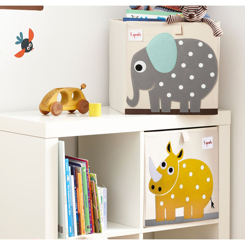 3 Sprouts Beige and Gray Elephant Foldable Fabric Storage Cube