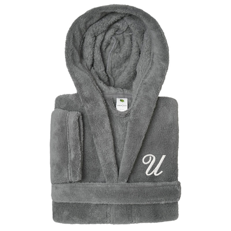 Peignoir en molleton mi-mollet personnalisé pour enfants avec poches et capuche, S, U