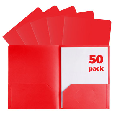 50 Pack Heavy Duty Letter Size Plastic Pocket Folders – Double Pockets with Business Card Slot, Waterproof & Tear-Resistant for Office & School – Blue