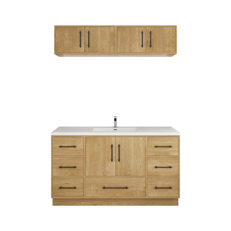 Meuble-lavabo autoportant de 60 po avec lavabo simple en acrylique renforcé Victoria, Chêne