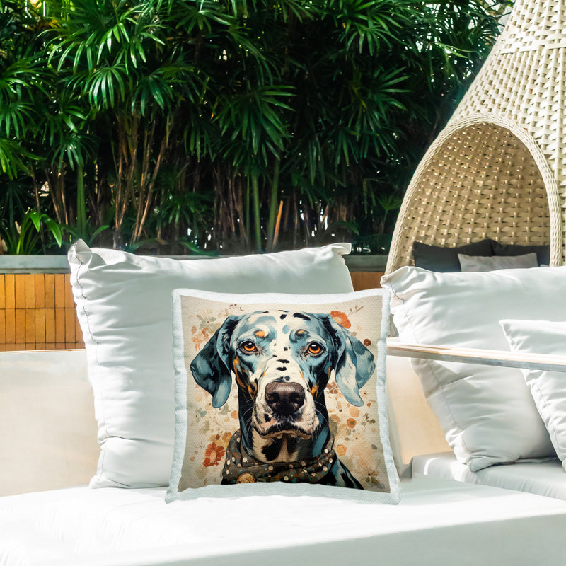 Portrait de chien avec imprimé d'éclaboussures de peinture, conception de coussin d'extérieur par Roozbeh Bahramali
