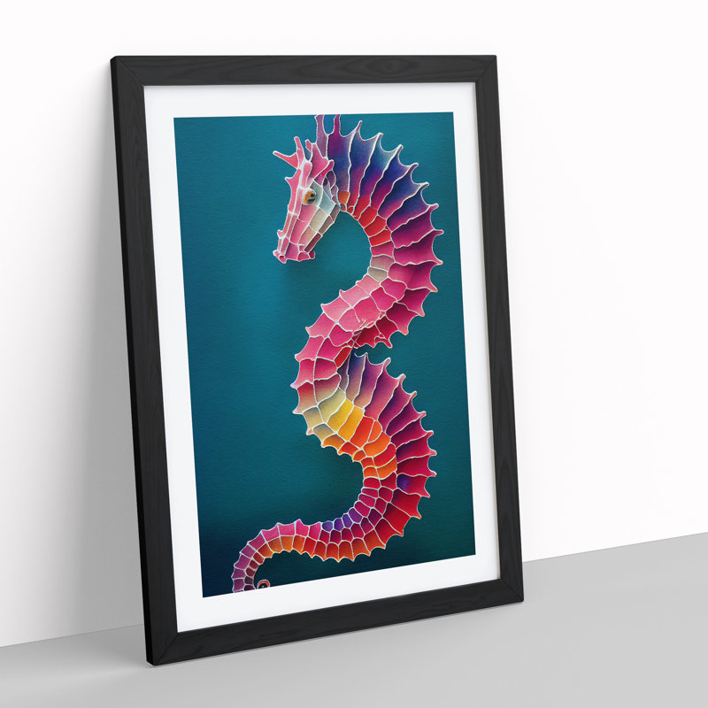 Seahorse In Colour No.2 - Single Picture Frame Painting, 34cm H x 25cm W x 2cm D, Black