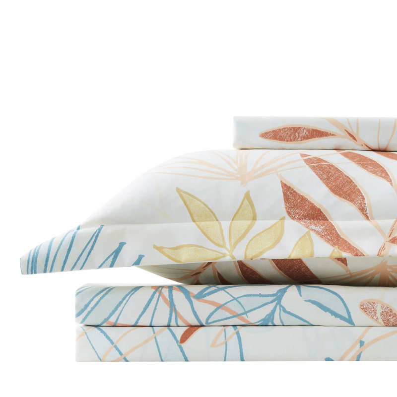 Tropic Leaf oversized duvet cover set, King Duvet Cover + 2 King Pillow Shams, Blue