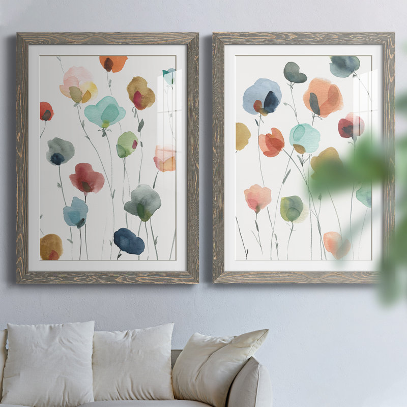 Ameelia Lollipop Garden I - ensemble de 2 peintures, Papier dans un cadre photo, H 20 po x l 34 po, Gris