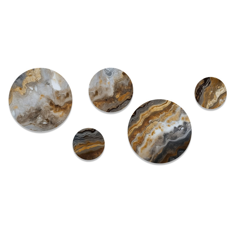 Gold And Grey A Marble Effect I - Abstract Marble Metal Wall Décor