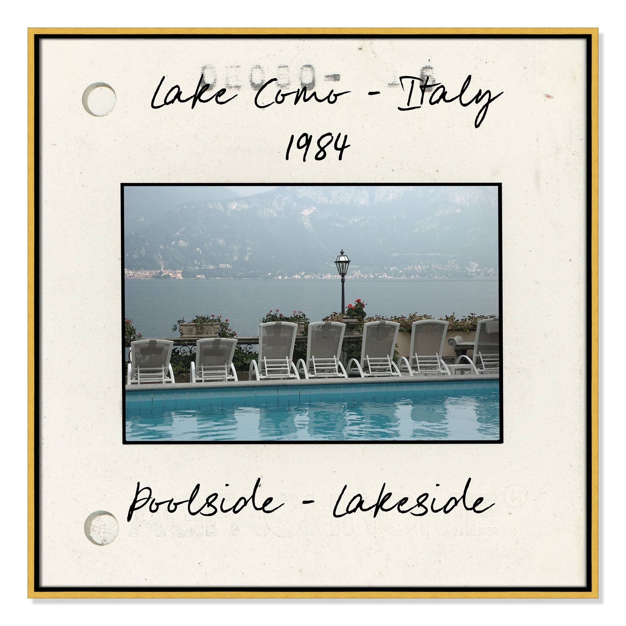 Lake Como, Italy - Poolside Lakeside Print by Danita Delmont, Gold Floater Framed Canvas, 31.5" H x 31.5" W x 2" D