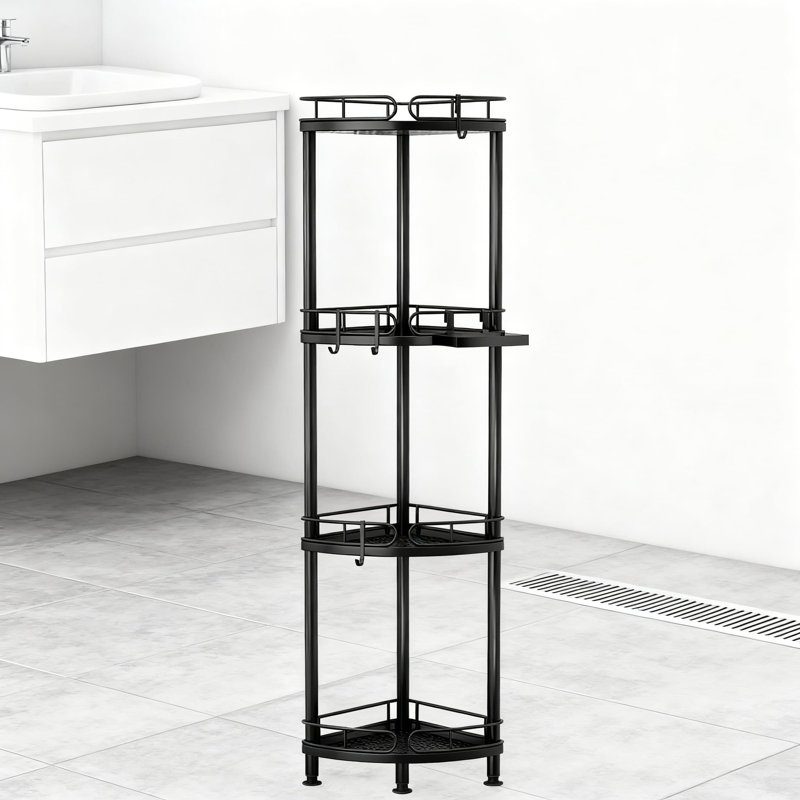 4-Tier Rustproof Stainless Steel Corner Shower Caddy With Hooks And Soap Holder, Black