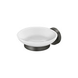 Deltana BBS2012-15 4-3/8" Diameter Sobe Series Frosted Glass Soap Dish With Mount Satin Nickel
