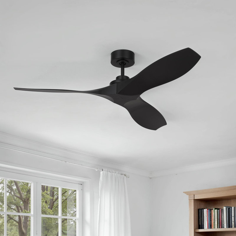 Collins coastal 52-inch indoor/outdoor Energy Star smart ceiling fan in midnight black finish with midnight black blades, handheld remote control included, and compatible with Alexa, Google Home, and Bond Home Action from Visual Comfort Fan