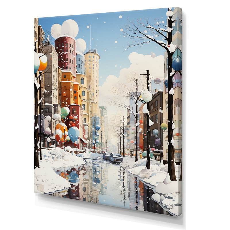 «Wintertime Cityscape Elegance - City Art Deco Wall Art», Toile tendue, H 40 po x l 30 po x P 1,5 po