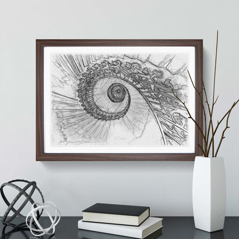 Spiral Staircase in Abstract - Framed Print, 36cm H x 48cm W x 2cm D, Walnut Framed