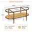 Table basse ovale à 2 niveaux en verre avec tablette en rotin et structure en métal-346228047