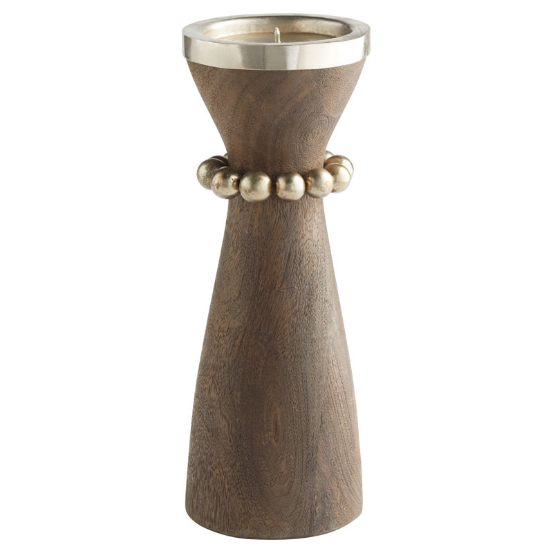Parvati Wood Tabletop Candlestick, Weathered Gray/Antique Silver/Antique Nickel, 14" H x 5.5" W x 5.5" D