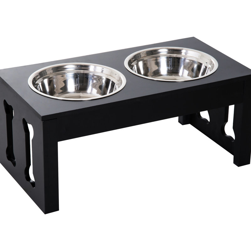 Support pour animal 23 "surélevé - noir. Améliore l'expérience de la digestion. 2 bols en acier inoxydable. Fabriqué. Ornement élégant. Base antidérapante. Bols pour chien d'eau performant. Élément de design charmant.