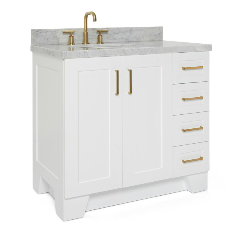ARIEL TAYLOR 37 IN LEFT OFFSET RECTANGLE SINK VANITY, White, Oval, Left 