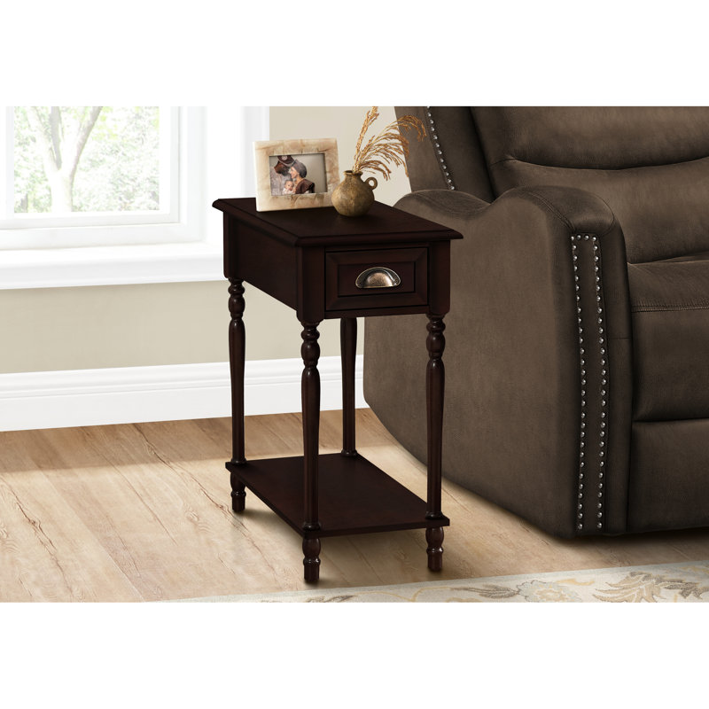 Traditional Living Room End Table, 2 Tier Accent Table With Storage Drawer, Brown Veneer For Bedroom, Narrow Bedroom Nightstand, Room,