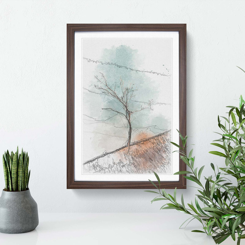 Lonely Tree in Abstract - Picture Frame Graphic Art Print, 91cm H x 60cm W x 2cm D, Walnut