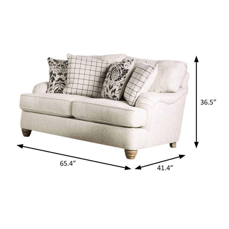 65.4" W Transitional Loveseat, Ivory