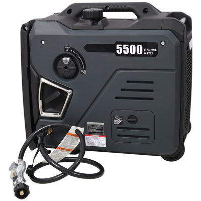  Générateur inverseur silencieux à double carburant de 5500 W, démarrage électrique et à distance, générateur de gaz à 4 temps conforme à l'EPA de 220 cm3, générateur de gaz / gpl avec capteur de Co, poignée pliable et roues pour la maison de secours, véhicule récréatif, camping