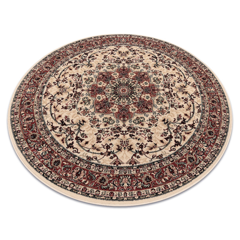 Dhrampla Oriental Wool Area Rug, Round 135cm, Beoge/Red