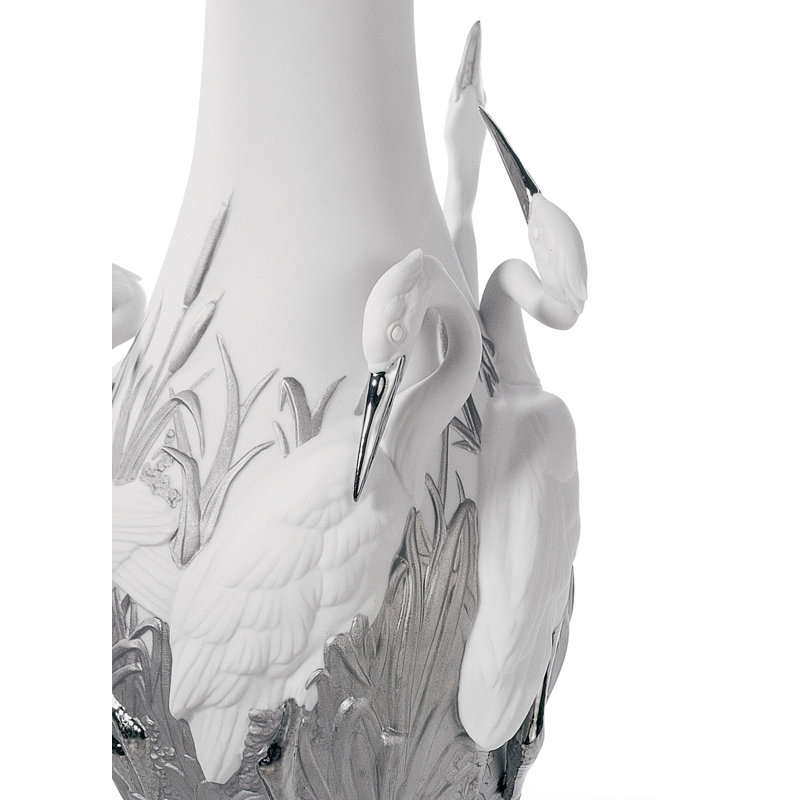 Silver/White 13.75" Porcelain Table Vase