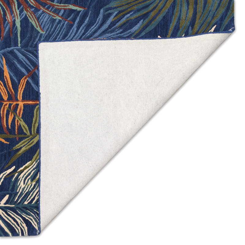 Tapis bleu marine / orange en laine touffeté à la main Avaleena, Rectangle 3 pi 6 po x 5 pi 6 po