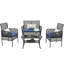 4 pieds de patio pour conversation avec table en verre trempé et coussins amovibles Mobilier moderne: table-121070502
