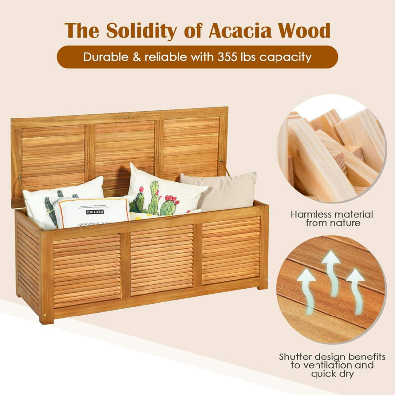 Natural Acacia Wood 47 Gallon Deck Storage Bench