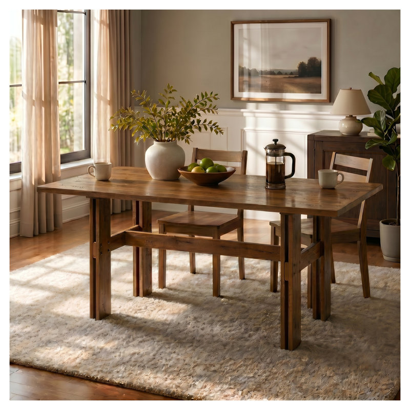 Table de salle à manger moderne en noyer, table de cuisine rectangulaire de 180 cm avec pied central en bois pour 4 à 6 personnes, style milieu du siècle pour salle à manger